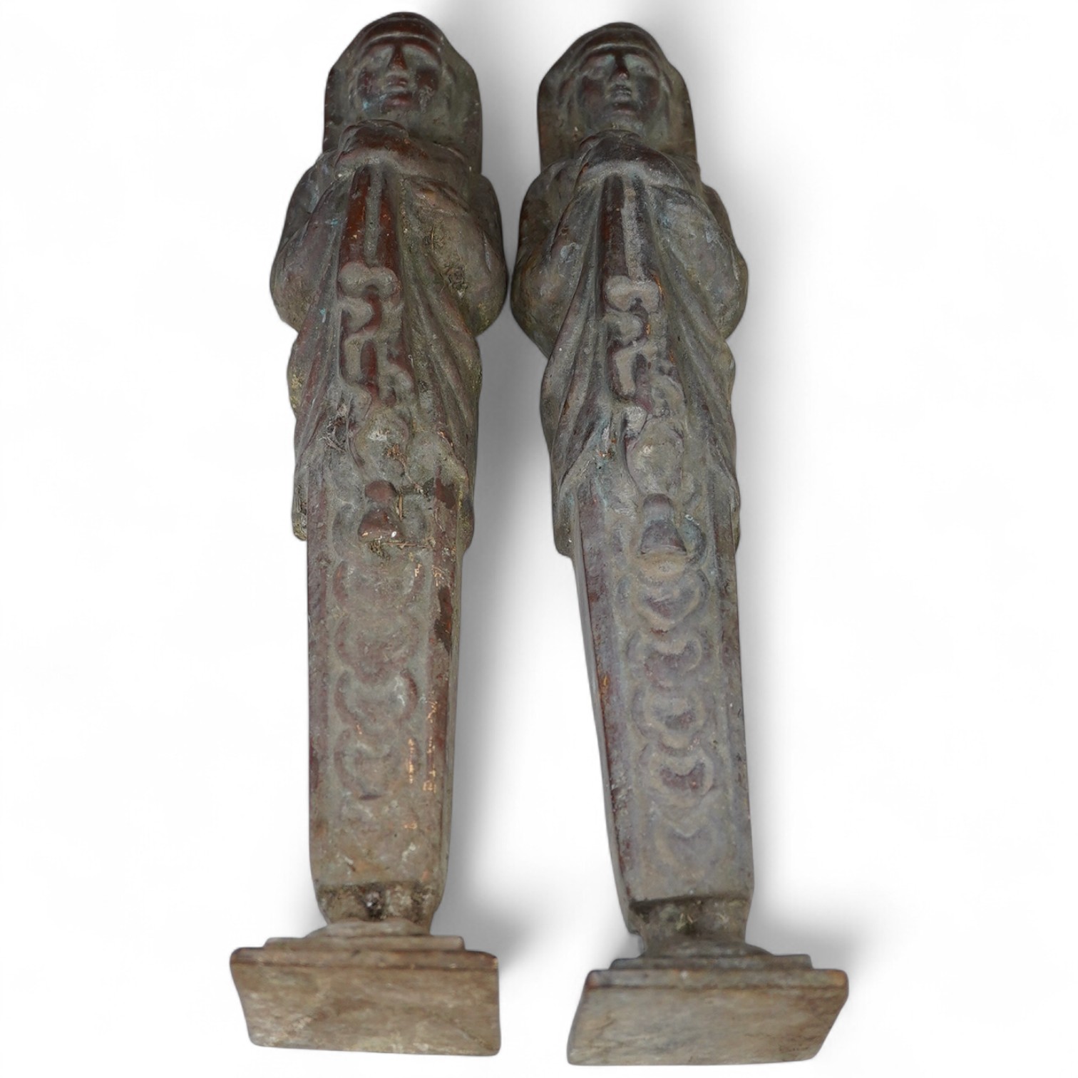 A pair of Egyptian style bronze figural mounts, 50cm
